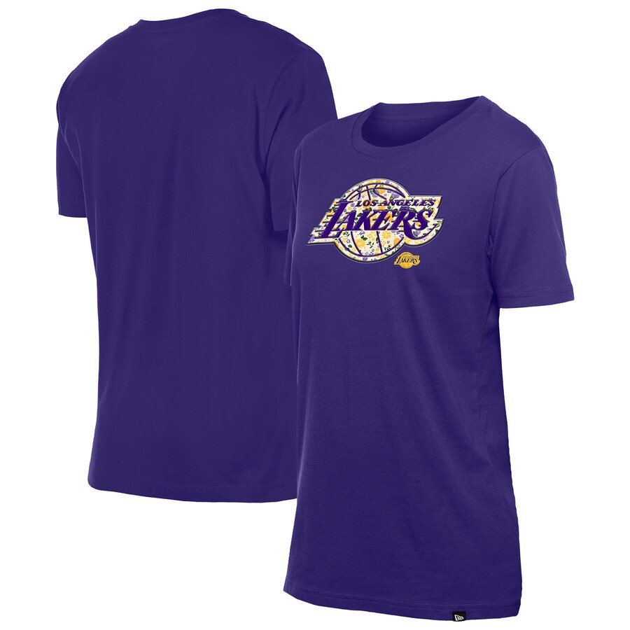 Women's Los Angeles Lakers New Era Purple Glam Game Flower T-Shirt - Ujersey Shop
