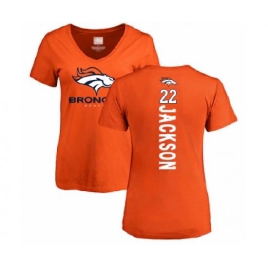Football Women's Denver Broncos #22 Kareem Jackson Orange Backer T-Shirt - Ujersey Shop