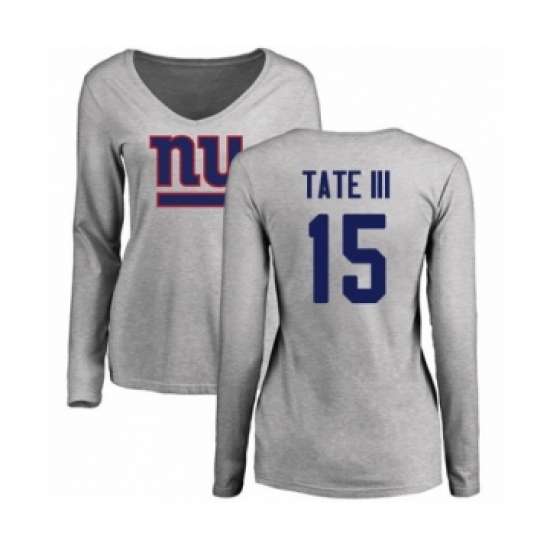 Football Women's New York Giants #15 Golden Tate III Ash Name & Number Logo Long Sleeve T-Shirt - Ujersey Shop