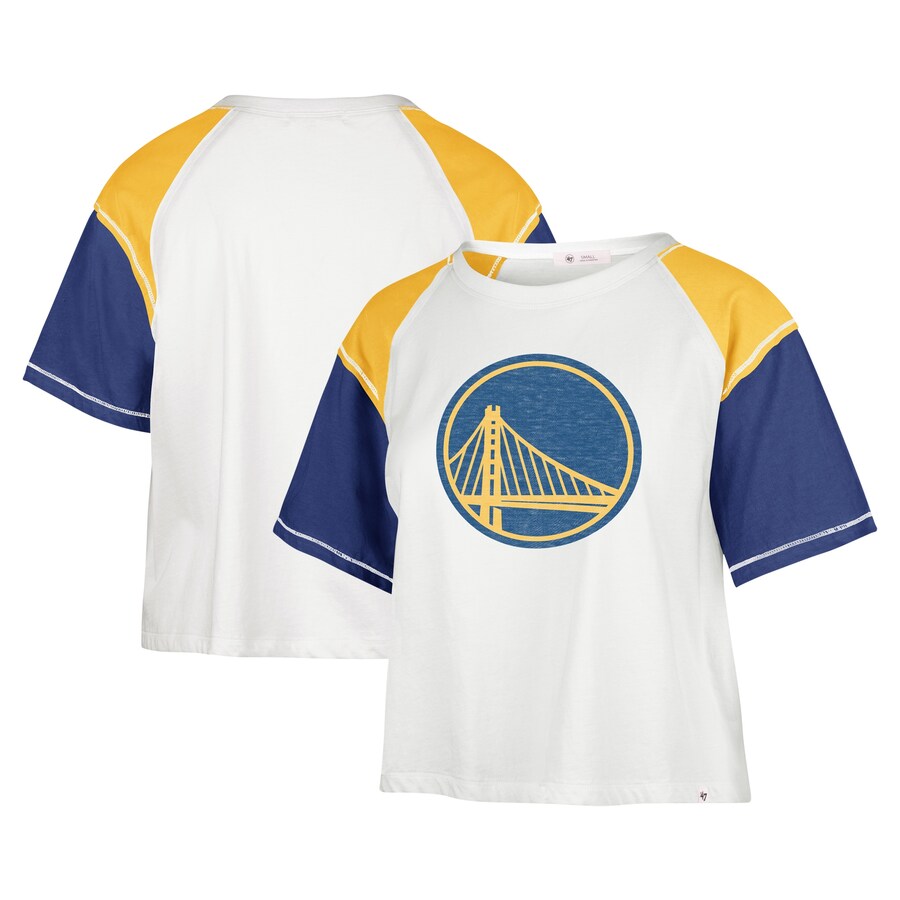 Women's Golden State Warriors '47 Cream Premier Raglan Cropped T-Shirt - Ujersey Shop
