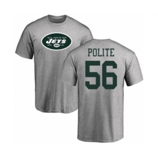 Football New York Jets #56 Jachai Polite Ash Name & Number Logo T-Shirt - Ujersey Shop