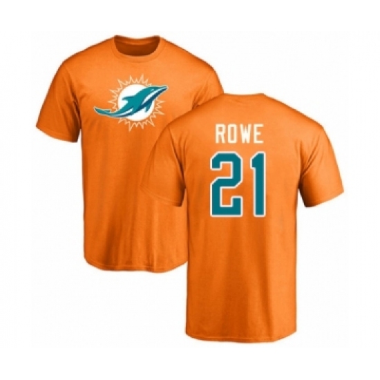 Football Miami Dolphins #21 Eric Rowe Orange Name & Number Logo T-Shirt - Ujersey Shop