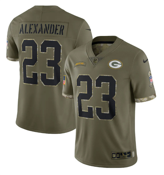 Men's Green Bay Packers #23 Jaire Alexander 2022 Olive Salute To Service Limited Stitched Jersey - Ujersey Shop