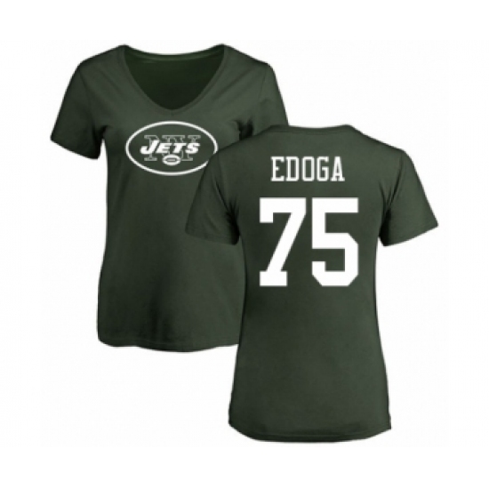 Football Women's New York Jets #75 Chuma Edoga Green Name & Number Logo T-Shirt - Ujersey Shop