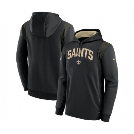 Men's New Orleans Saints Black Sideline Stack Performance Pullover Hoodie 002 - Ujersey Shop