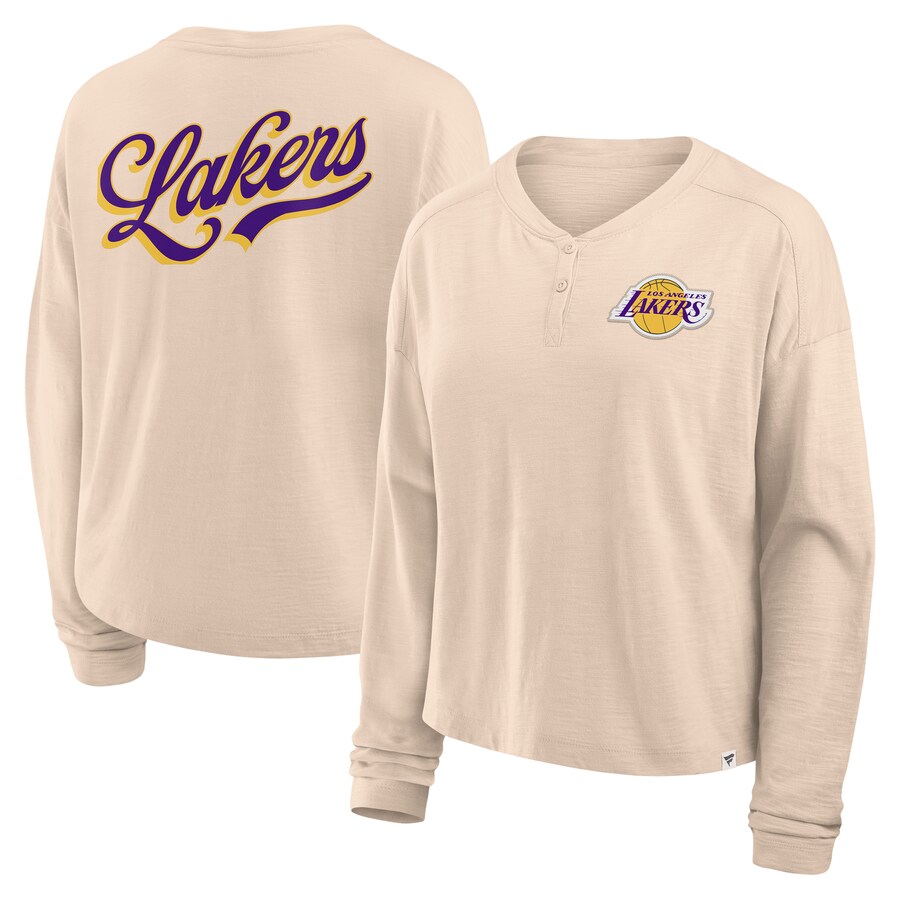 Women's Los Angeles Lakers Fanatics Natural Boxed Out Drop Fashion Long Sleeve T-Shirt - Ujersey Shop