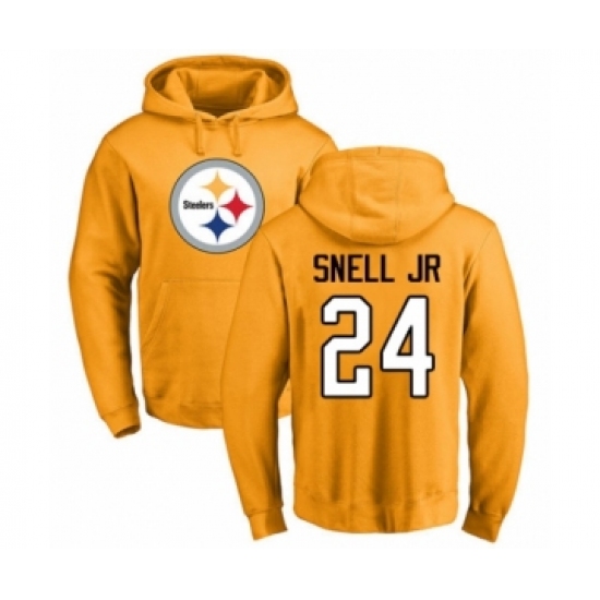 Pittsburgh Steelers #24 Benny Snell Jr. Gold Name & Number Logo Pullover Hoodie - Ujersey Shop