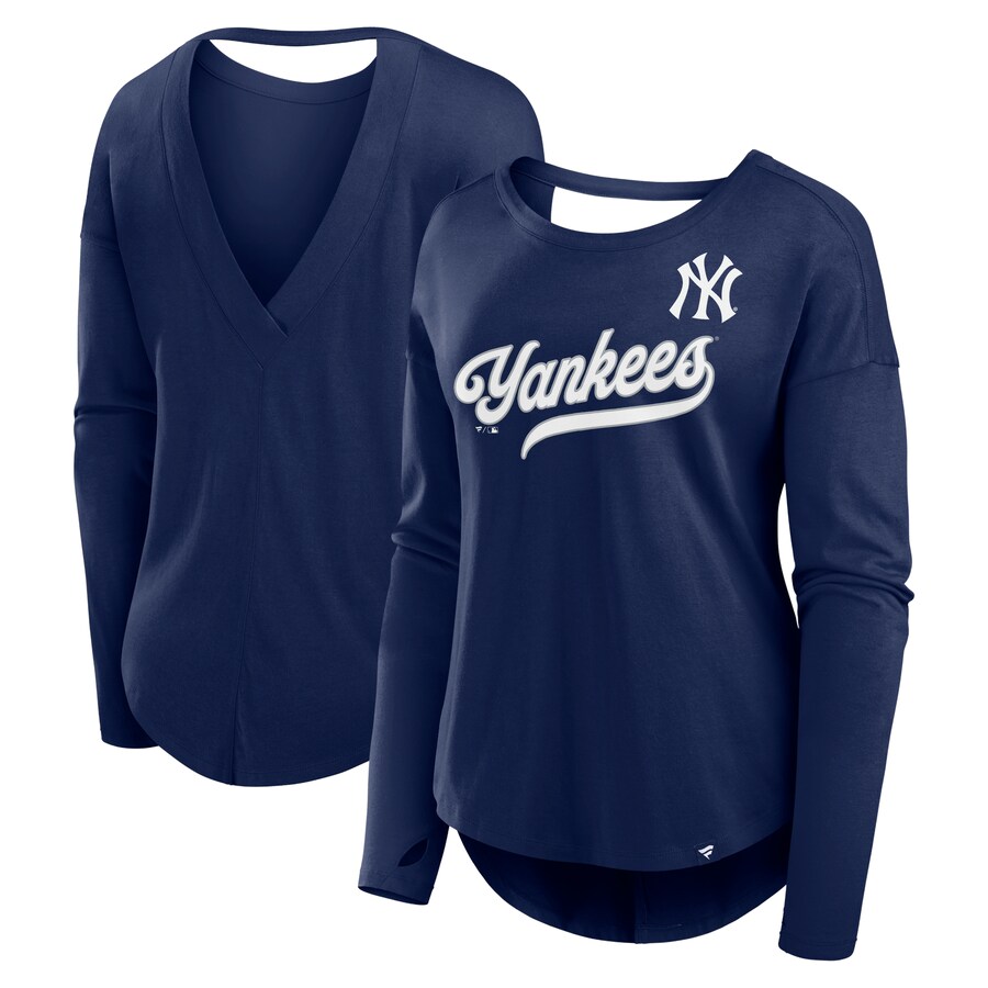 Women's New York Yankees Fanatics Navy Core Boat Neck Long Sleeve T-Shirt - Ujersey Shop