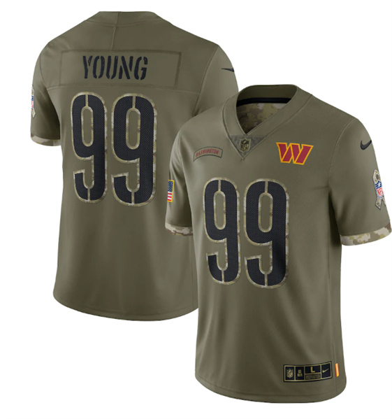 Men's Washington Commanders #99 Chase Young 2022 Olive Salute To Service Limited Stitched Jersey - Ujersey Shop