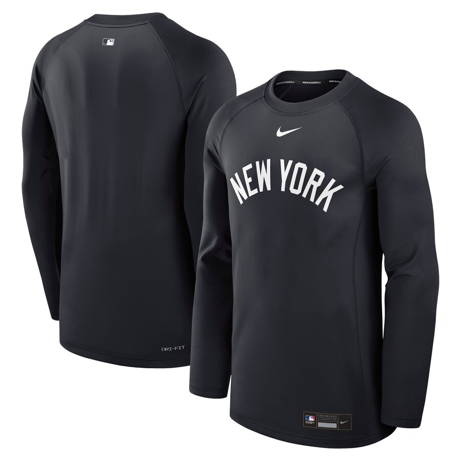Men's New York Yankees Nike Navy Authentic Collection Game Time Raglan Performance Long Sleeve T-Shirt - Ujersey Shop