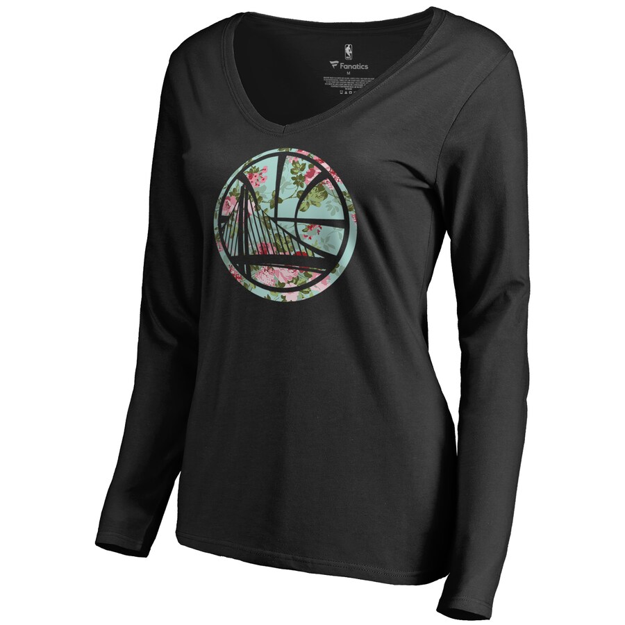 Women's Golden State Warriors Black Lovely V-Neck Long Sleeve T-Shirt - Ujersey Shop