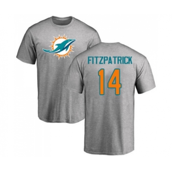 Football Miami Dolphins #14 Ryan Fitzpatrick Ash Name & Number Logo T-Shirt - Ujersey Shop