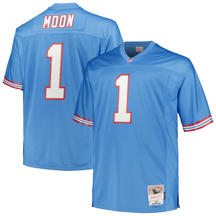 Men's Houston Oilers Warren Moon Mitchell & Ness Light Blue Big & Tall 1993 Legacy Retired Player Jersey - Ujersey Shop