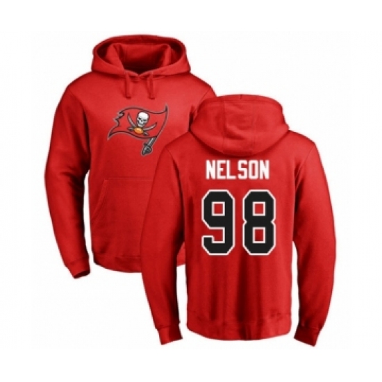 Football Tampa Bay Buccaneers #98 Anthony Nelson Red Name & Number Logo Pullover Hoodie - Ujersey Shop