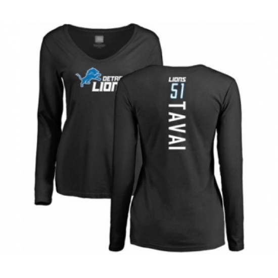 Football Women's Detroit Lions #51 Jahlani Tavai Black Backer Long Sleeve T-Shirt - Ujersey Shop