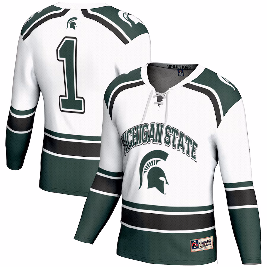 Men's GameDay Greats #1 White Michigan State Spartans Hockey Jersey - Ujersey Shop