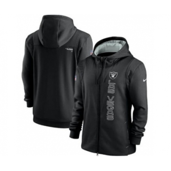 Men's Las Vegas Raiders 2021 Black Sideline Team Performance Full-Zip Hoodie - Ujersey Shop