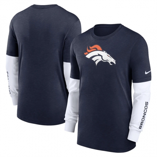 Men's Denver Broncos Heather Navy Slub Fashion Long Sleeve T Shirt - Ujersey Shop