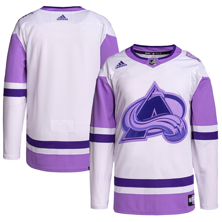 Men's Colorado Avalanche adidas White/Purple Hockey Fights Cancer Primegreen Authentic Blank Practice Jersey - Ujersey Shop