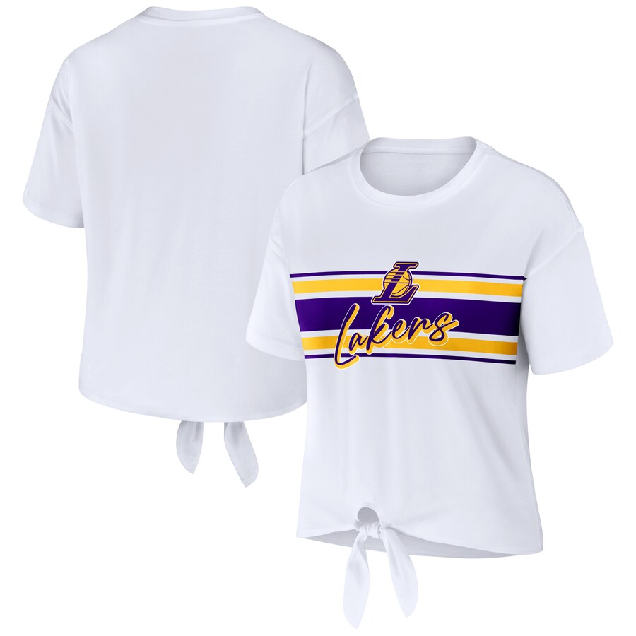 Women's Los Angeles Lakers  WEAR by Erin Andrews White Tie-Front T-Shirt - Ujersey Shop