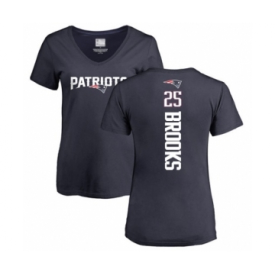 Football Women's New England Patriots #25 Terrence Brooks Navy Blue Backer T-Shirt - Ujersey Shop