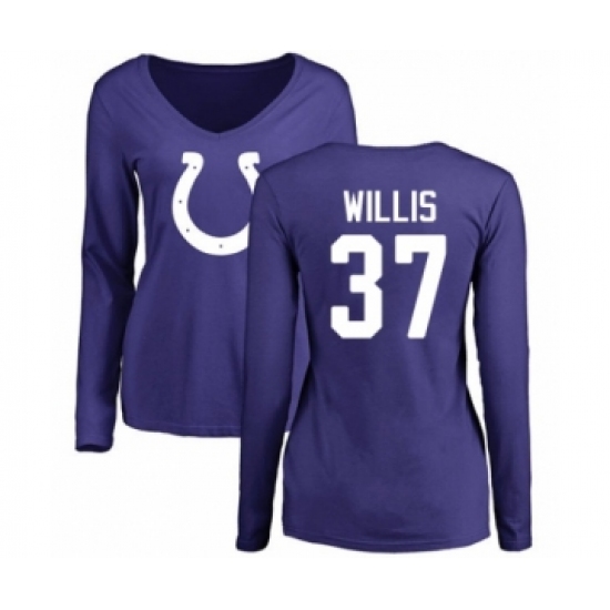 Football Women's Indianapolis Colts #37 Khari Willis Royal Blue Name & Number Logo Long Sleeve T-Shirt - Ujersey Shop