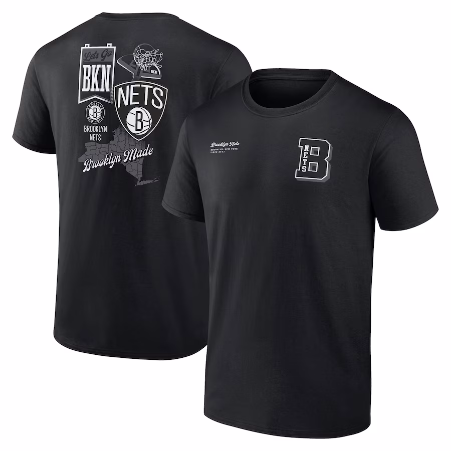 Men's Brooklyn Nets Black Split Zone T-Shirt - Ujersey Shop