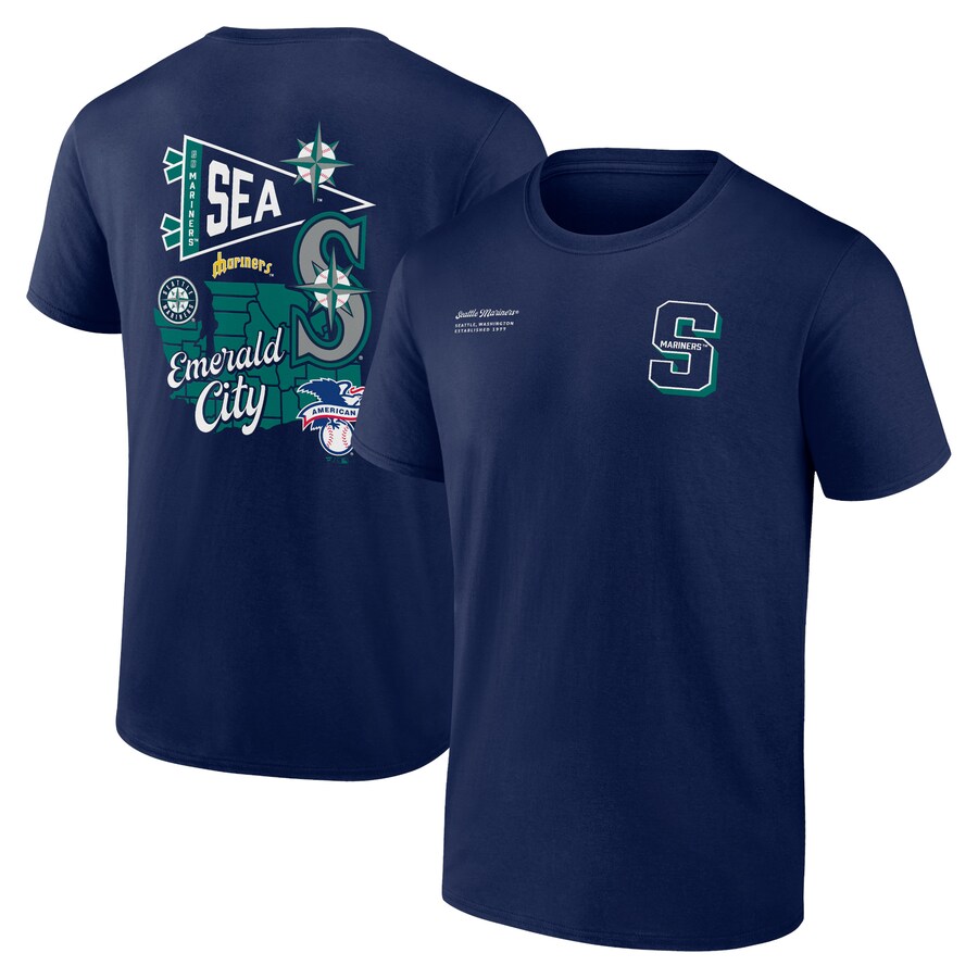 Men's Seattle Mariners Fanatics Navy Split Zone T-Shirt - Ujersey Shop
