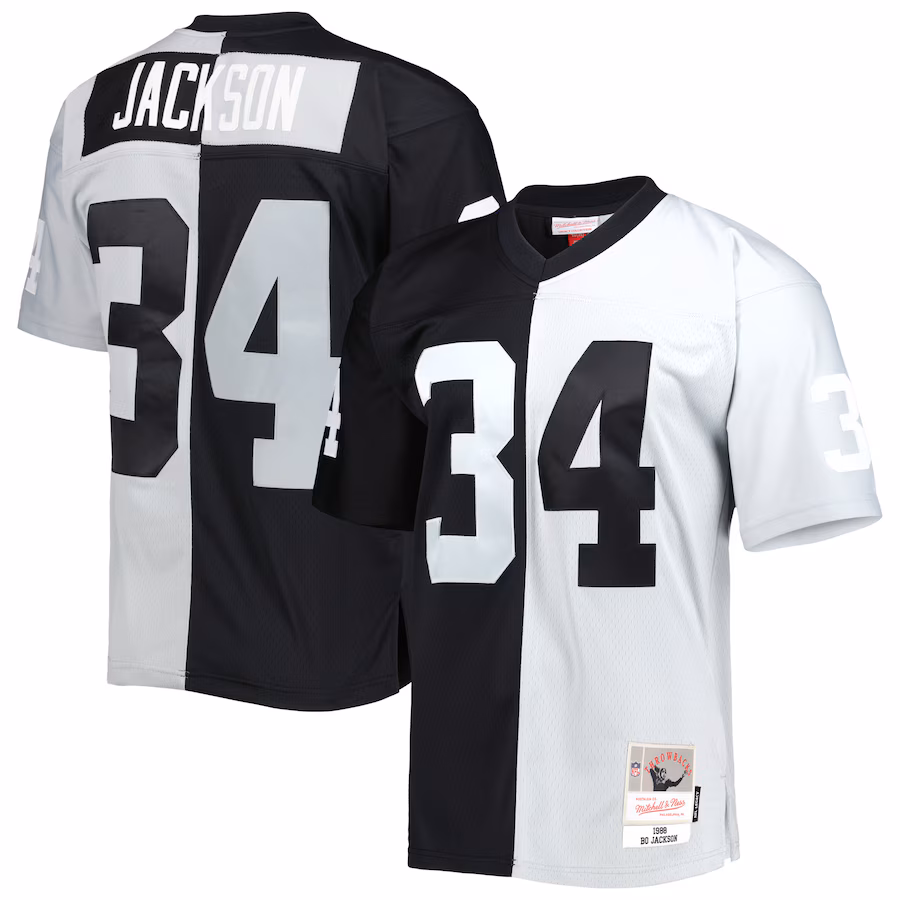 Men's Las Vegas Raiders Bo Jackson Mitchell & Ness Black/Silver 1988 Split Legacy Replica Jersey - Ujersey Shop