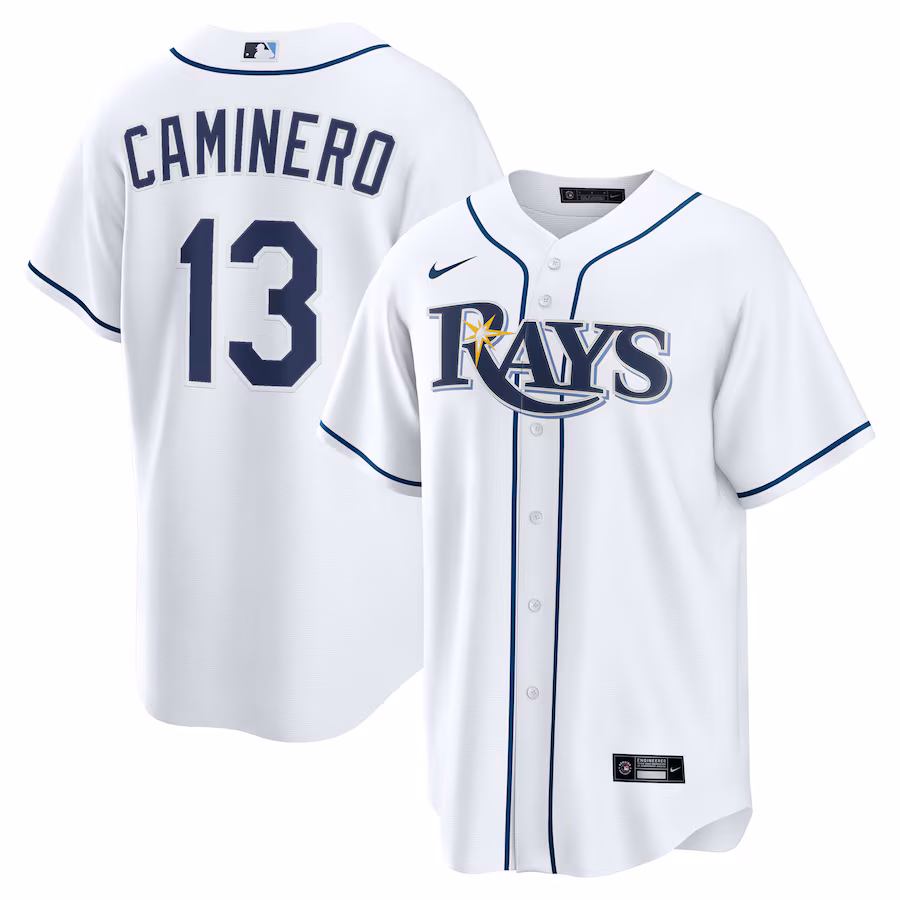 Men's Tampa Bay Rays Junior Caminero Nike White Home Replica Jersey - Ujersey Shop