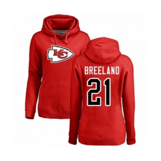Football Women's Kansas City Chiefs #21 Bashaud Breeland Red Name & Number Logo Pullover Hoodie - Ujersey Shop