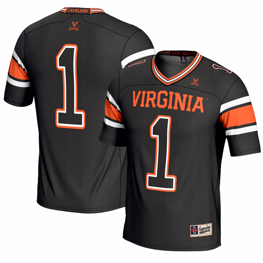 Men's GameDay Greats #1 Black Virginia Cavaliers Endzone Football Jersey - Ujersey Shop