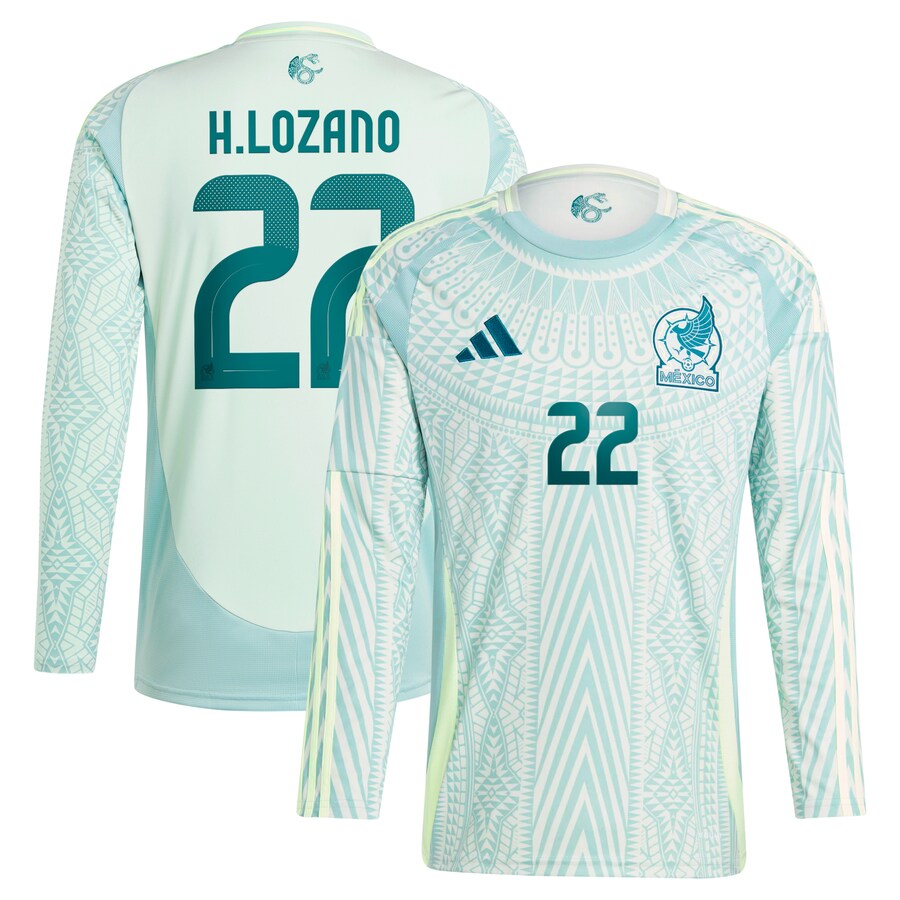 Men's Mexico National Team Hirving Lozano adidas Green 2024 Away Replica Player Long Sleeve Jersey - Ujersey Shop