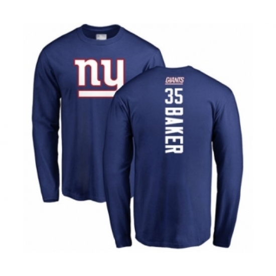 Football New York Giants #35 Deandre Baker Royal Blue Backer Long Sleeve T-Shirt - Ujersey Shop