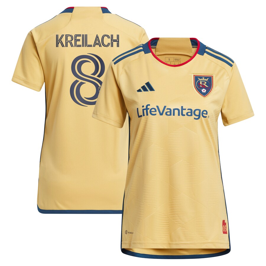 Women's Real Salt Lake Damir Kreilach adidas Gold 2023 The Beehive State Kit Replica Player Jersey - Ujersey Shop