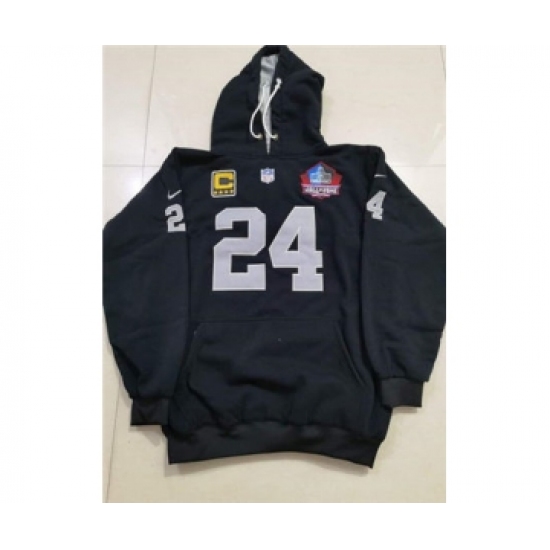 Men's Las Vegas Raiders #24 Black Hall of Fame Patch Pullover Football Hoodie - Ujersey Shop