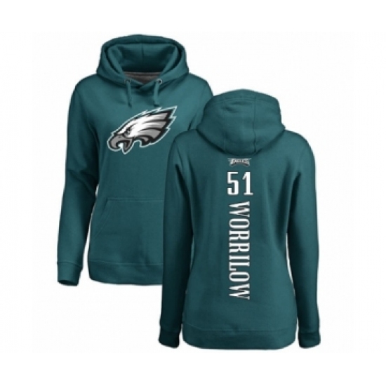 Women's Philadelphia Eagles #51 Paul Worrilow Green Backer Pullover Hoodie - Ujersey Shop