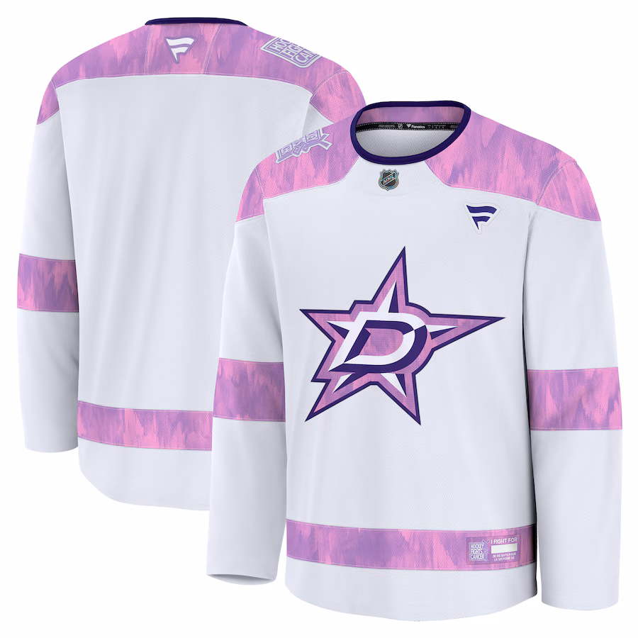 Men's Dallas Stars Fanatics White 2024 Hockey Fights Cancer Practice Jersey - Ujersey Shop