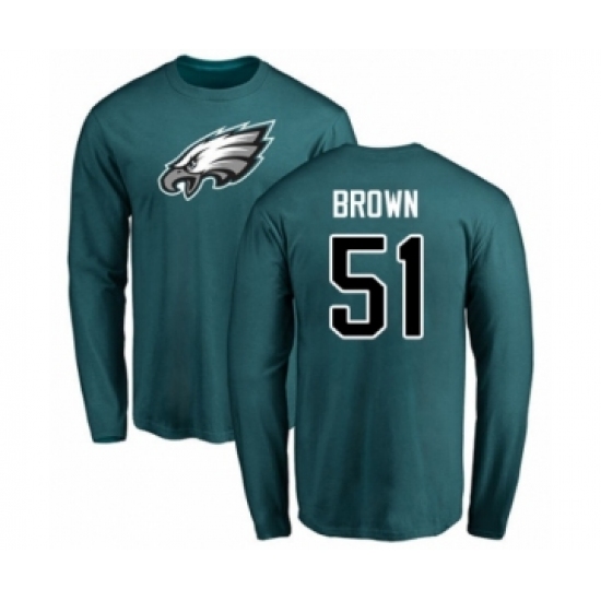 Philadelphia Eagles #51 Zach Brown Green Name & Number Logo Long Sleeve T-Shirt - Ujersey Shop
