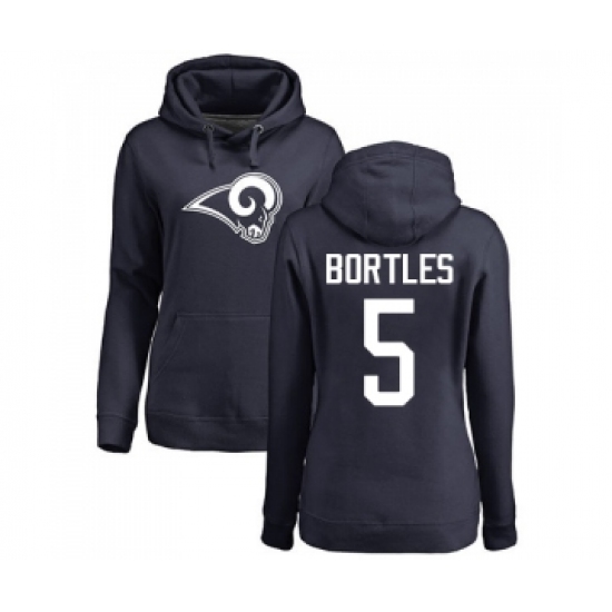 Football Women's Los Angeles Rams #5 Blake Bortles Navy Blue Name & Number Logo Pullover Hoodie - Ujersey Shop