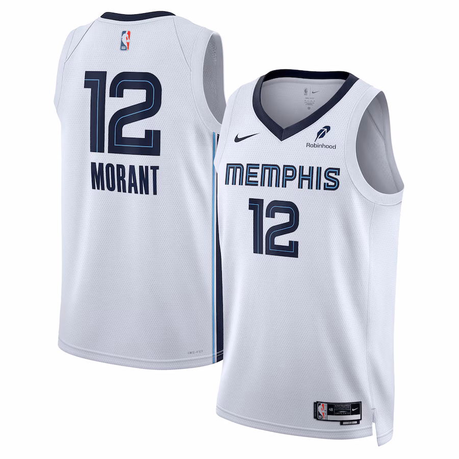 Unisex Memphis Grizzlies Ja Morant Nike White Swingman Badge Player Jersey - Association Edition - Ujersey Shop