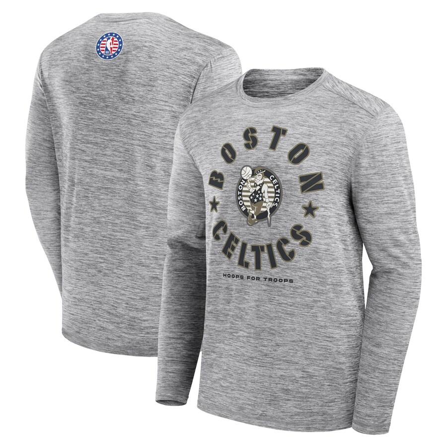 Men's Boston Celtics Fanatics Heather Gray NBA Hoops for Troops Long Sleeve T-Shirt - Ujersey Shop