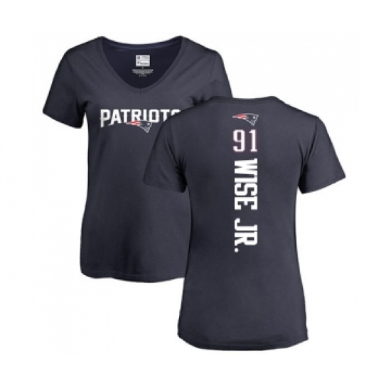 Football Women's New England Patriots #91 Deatrich Wise Jr Navy Blue Backer T-Shirt - Ujersey Shop