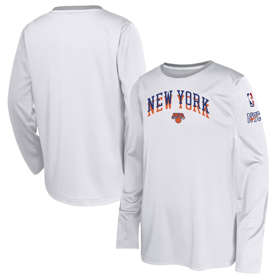 Youth New York Knicks  Nike White 2024/25 City Edition Pregame Performance Long Sleeve Shooting T-Shirt - Ujersey Shop