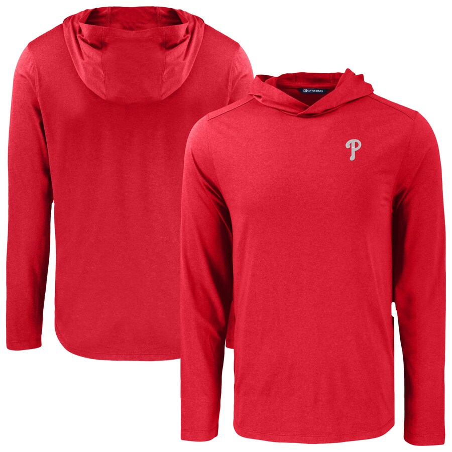 Men's Philadelphia Phillies Cutter & Buck Red Coastline Epic Comfort Recycled Eco Hoodie Long Sleeve T-Shirt - Ujersey Shop