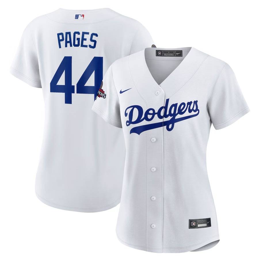 Women's Los Angeles Dodgers Andy Pages Nike White 2024 World Series Champions Home Replica Player Jersey - Ujersey Shop