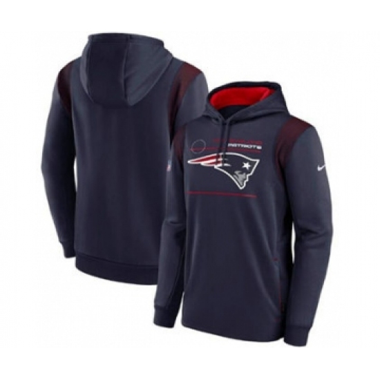 Men's New England Patriots 2021 Navy Sideline Logo Performance Pullover Hoodie - Ujersey Shop