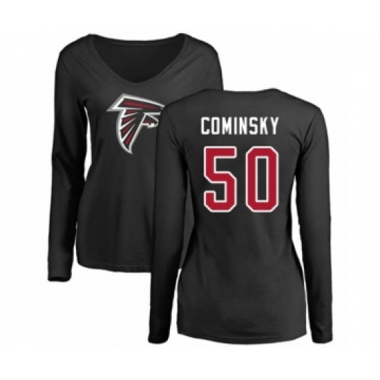 Football Women's Atlanta Falcons #50 John Cominsky Black Name & Number Logo Long Sleeve T-Shirt - Ujersey Shop
