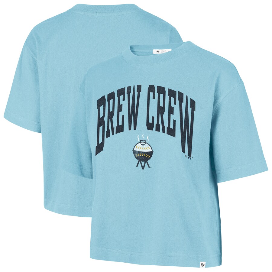 Women's Milwaukee Brewers '47 Powder Blue City Connect Shale Drop Shoulder Cropped T-Shirt - Ujersey Shop