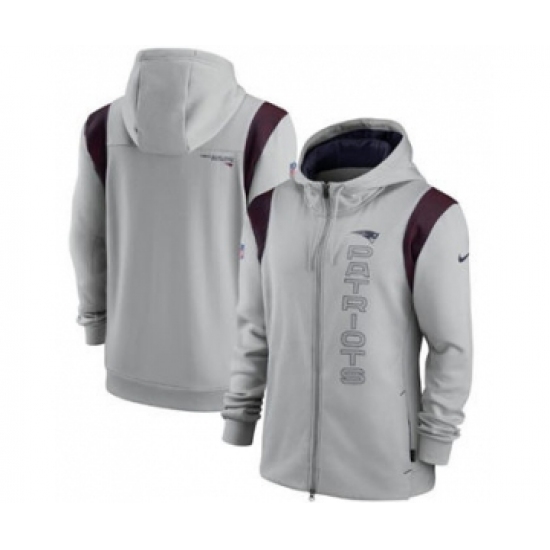 Men's New England Patriots 2021 Gray Sideline Team Performance Full-Zip Hoodie - Ujersey Shop